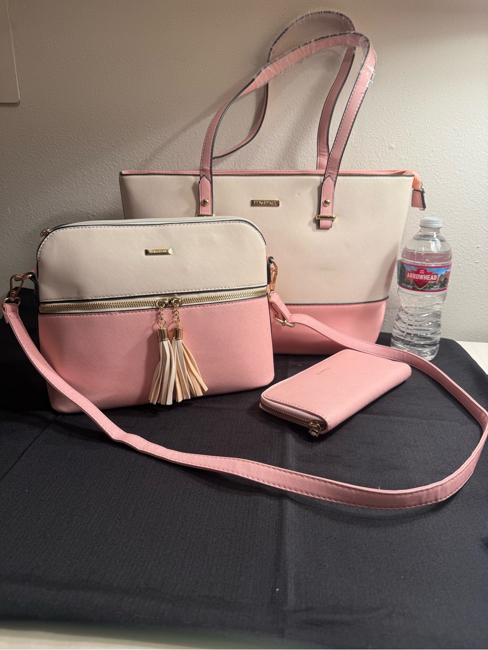 Peach & Cream Three-Piece Tote, Crossbody and Wallet Set